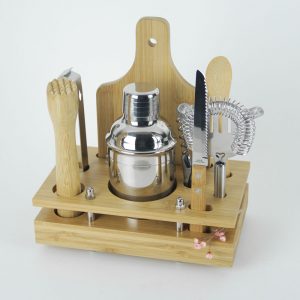 Kit Bartender Inox e Bambu 8 peças
